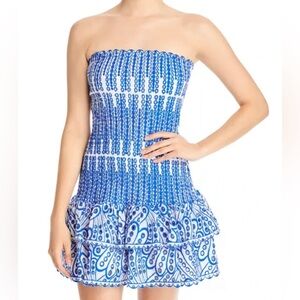 Aqua embroidered mini drop waist dress
